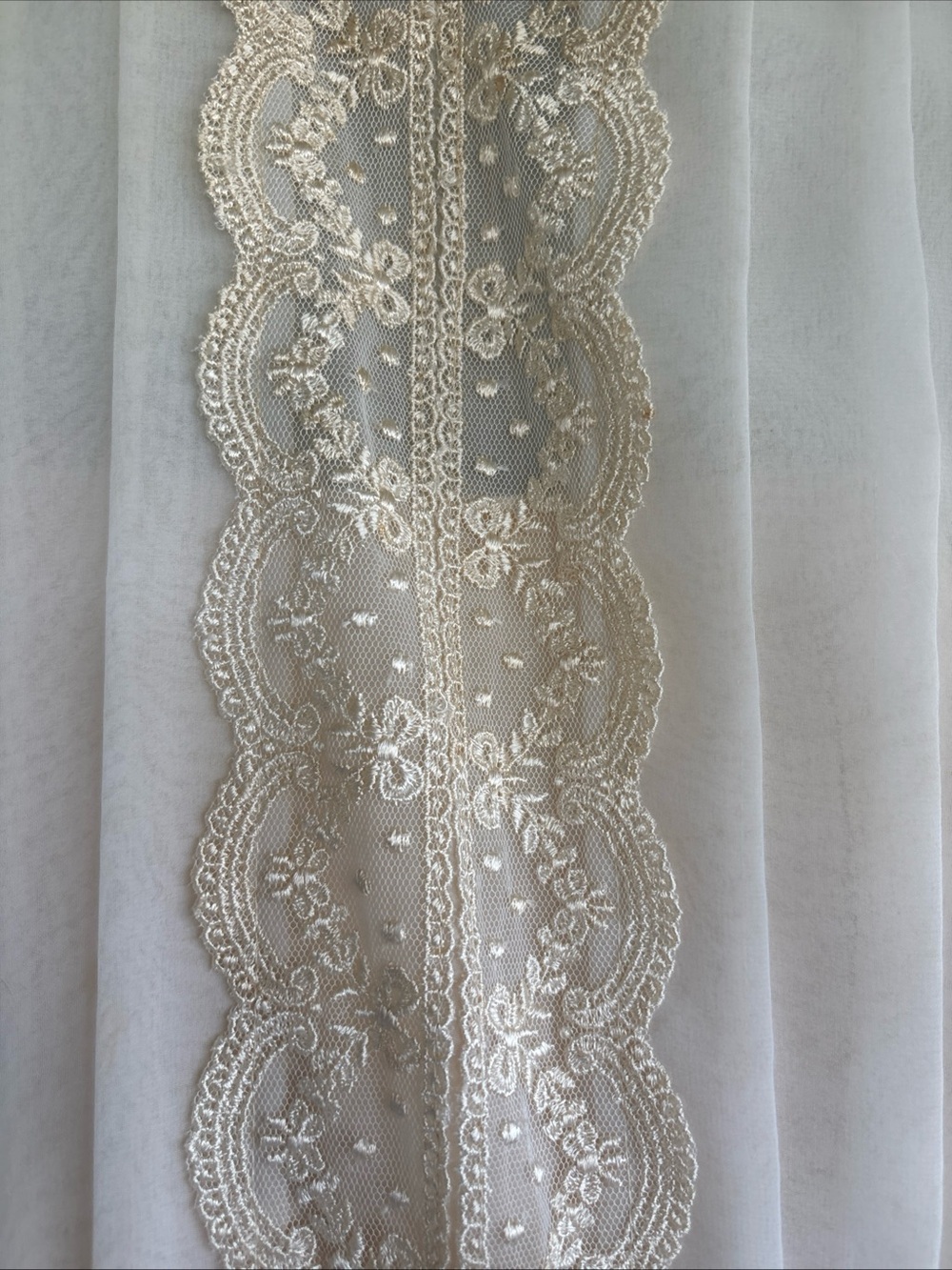 Sheer Lace-Trim Maxi Dress in Cream with Tie Waist Vintage 1970s - Picture 2 of 12